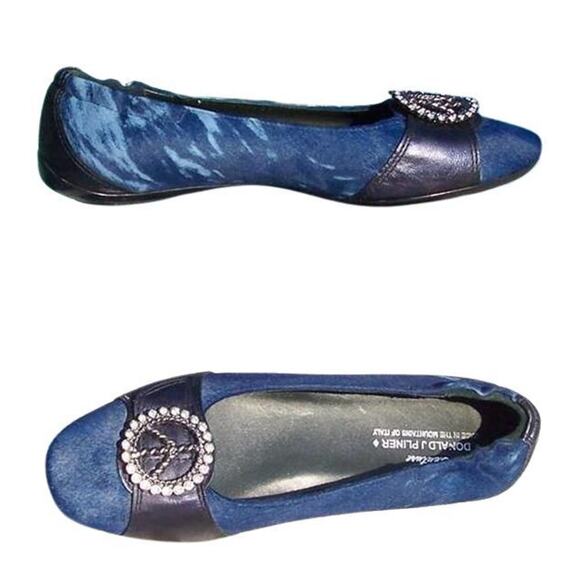 Donald Pliner Blue Hair Calf Metallic Leather Rhinestone Flat Shoe $375 NIB